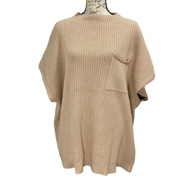 Entro Women's Oversized Cream Rib Knit Chunky Sweater Top Mock Neck Pocket Sz 2X - Picture 1 of 12